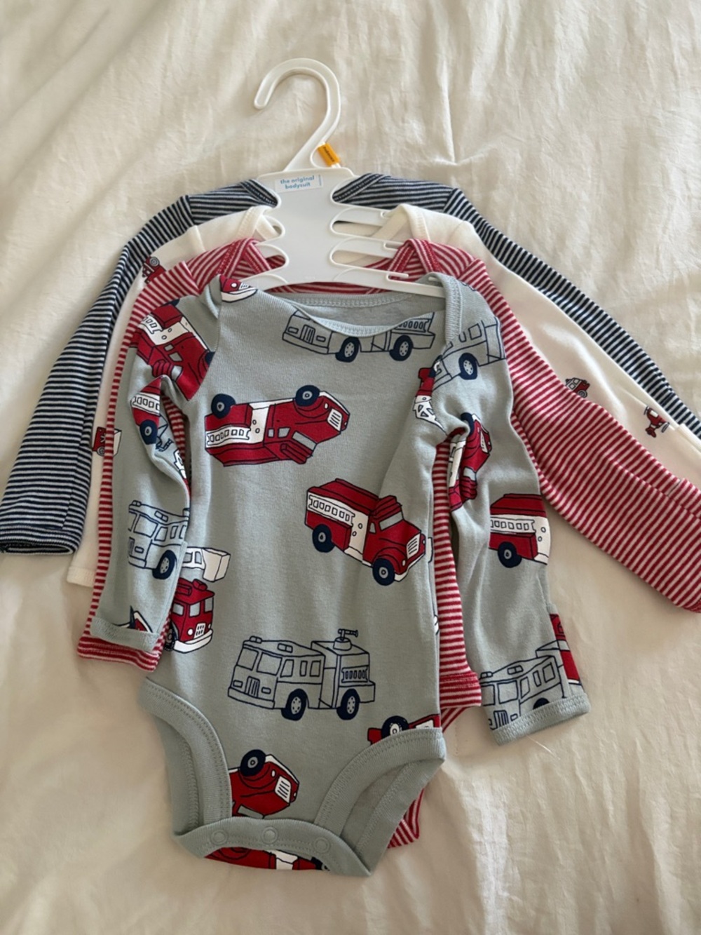 3-Pack Baby One-Piece Bodysuits - Red Truck & Stripes